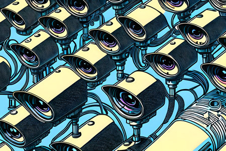 Plenty of CCTV cameras. Comic book style. Generative AIの素材