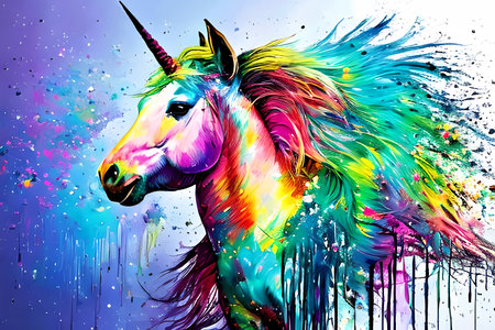 Portrait of rainbow unicorn. Graffiti style. Generative AIの素材