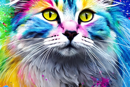 Multicolored cat close-up. Generative AIの素材