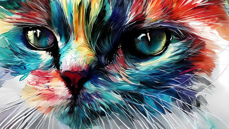 Colorful cat close-up. Generative AIの素材
