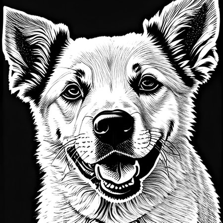 Portrait of puppy dog. Black and white image. Generative AIの素材