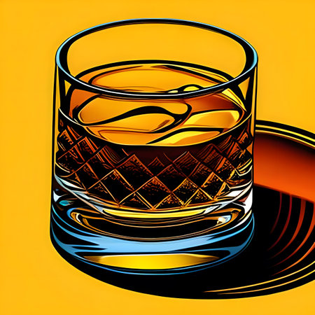 Whiskey with ice in a crystal glass. Pop art still life. Grenerative AIの素材