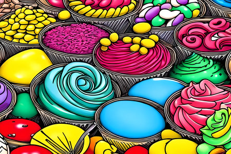 Various cupcakes and sweets of different colors. Generative AIの素材