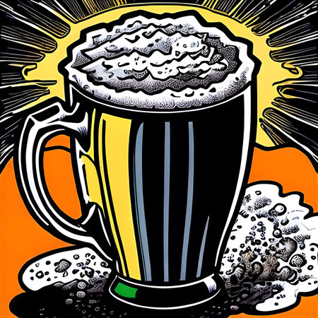 Beer mug with froth. Still life, pop art style. Grenerative AIの素材