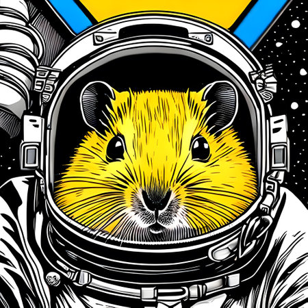 Spacesuited hamster astronaut. Comic book style. Generative AIの素材