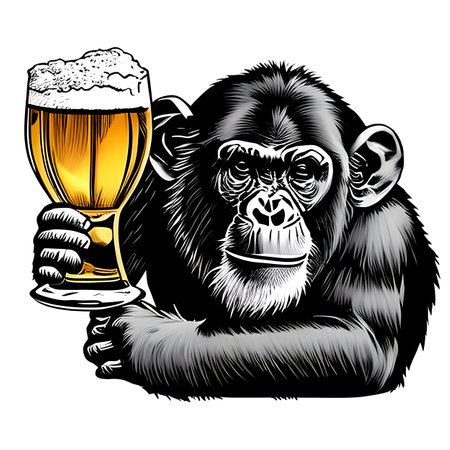 Cheers! - Monkey with beer glass. Vintage comic book style. Generative AIの素材