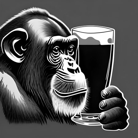 Monkey with glass of beer. Generative AIの素材