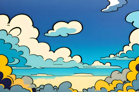 Landscape with clouds in the sky. Comic book style background. Generative AIの素材