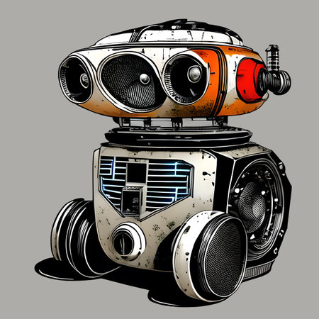 Old rusty musical robot with audio speakers. Generative AIの素材