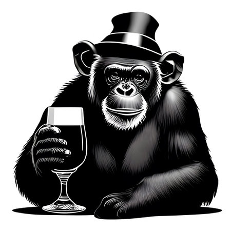 Monkey with beer glass. Vintage noir comics style. Generative AIの素材