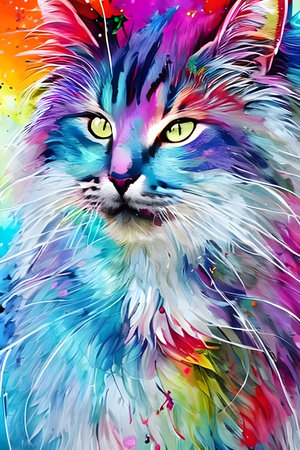 Multicolored cat closeup. Generative AIの素材