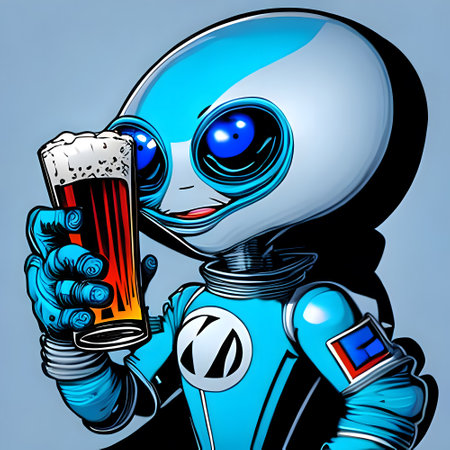 Cheers! - Alien with glass of beer. Generative AIの素材