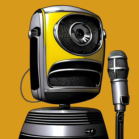 Robot singer with microphone. Generative AIの素材