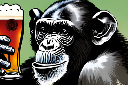 Cheers! - Chimpanzee with beer glass. Generative AIの素材