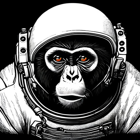 Chimpanzee astronaut. Comic book style. Generative AIの素材