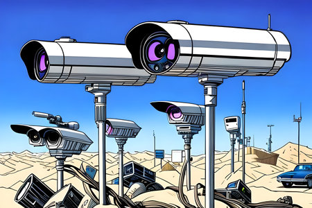 Security cameras in the desert. Comic book style. Generative AIの素材