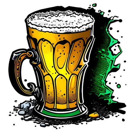Beer mug with froth and splashes on the white background. Vintage style. Grenerative AIの素材