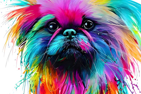 Colourful Pekingese dog of different colors. Generative AIの素材