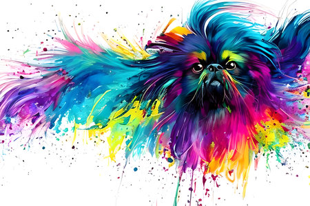 Colourful Pekingese dog. Graffiti style. Generative AIの素材