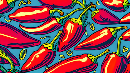 Red chilli peppers. Vintage style background. Generative AIの素材