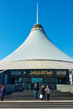 Astana (Nur-Sultan), Kazakhstan - April 3, 2023: Entrance of Khan Shatyr Entertainment Center in Astanaのeditorial素材