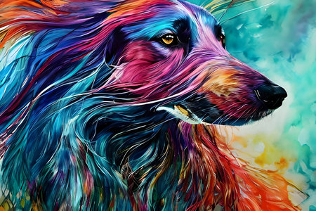 Running Afghan Hound dog of different colors. Generative AIの素材