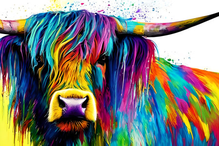 Highland Cow of different colors, graffiti style. Generative AIの素材