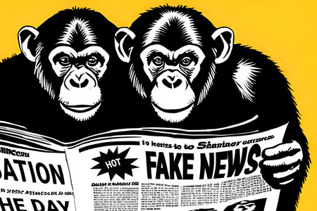 Monkeys reading fake news. Generative AIの素材