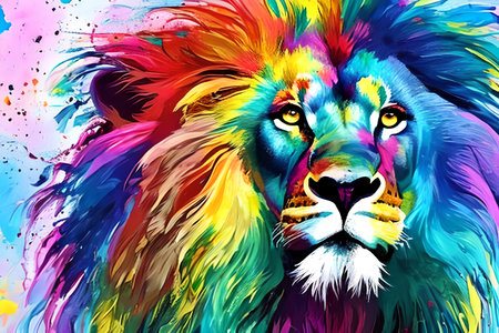 Lion of different colors, portrait close-up. Generative AIの素材