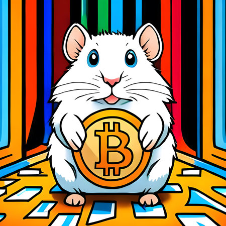 Cute white hamster with Bitcoin. Generative AIの素材