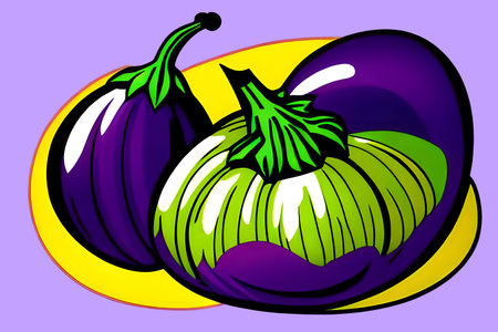 Two eggplants. Pop art style still life. Generative AIの素材