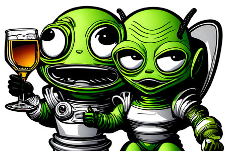 Couple of dead drunk green ET aliens. Generative AIの素材