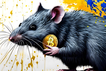 Black rat with Bitcoin coin. Graffiti style. Generative AIの素材