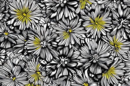 Black and white flowers. Generative AI illistration, floral backgroundの素材
