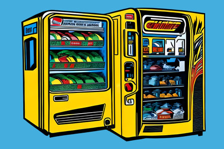 Vending machines. Retro style AI generative illustrationの素材