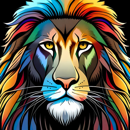 Lion of different colors. Generative AI illustration, t-shirt print design, animal portraitの素材