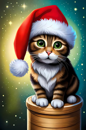 Cute little kitten with Santa hat. Generative AI illustration for Christmasの素材