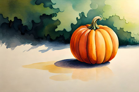 Still life with pumpkin. Watercolor painting style generative AI illustrationの素材