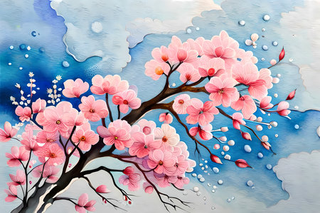 Japanese cherry blossom. Watercolor painting style generative AI illustrationの素材