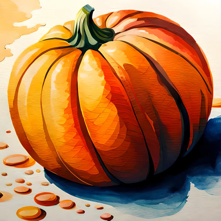 Still life with ripe yellow pumpkin. Watercolor painting style generative AI illustrationの素材