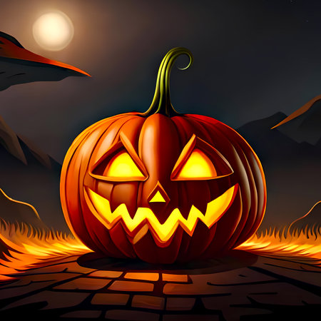 Jack-o-lantern -  Halloween pumpkin lantern close-up. Cartoon style generative AI illustrationの素材