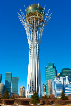 Astana (Nur-Sultan), Kazakhstan - April 4, 2023: New central part of Astana city with Baiterek towerのeditorial素材