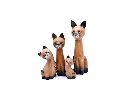 wooden cat isolate white backgroundの写真素材