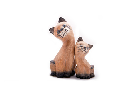 wooden cat isolate white backgroundの写真素材