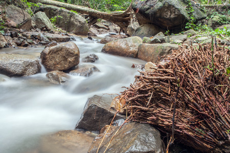 Rock on waterfallの写真素材