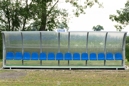 blue rows of seats on the stadium.の写真素材