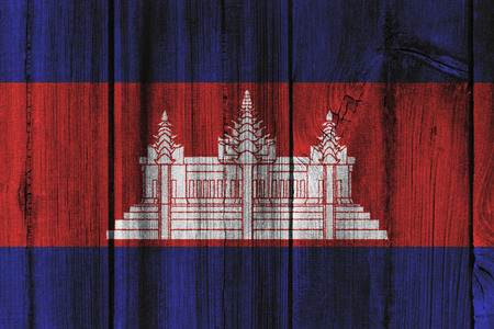 Cambodia  flag painted on wooden wall for background.の写真素材