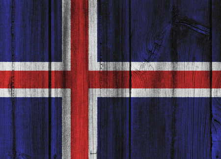 Iceland  flag painted on wooden wall for background.の写真素材