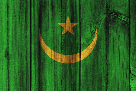 Mauritania  flag painted on wooden wall for background.の写真素材