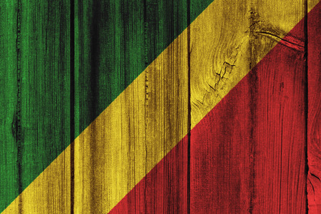 The Republic of the Congo  flag painted on wooden wall for background.の写真素材